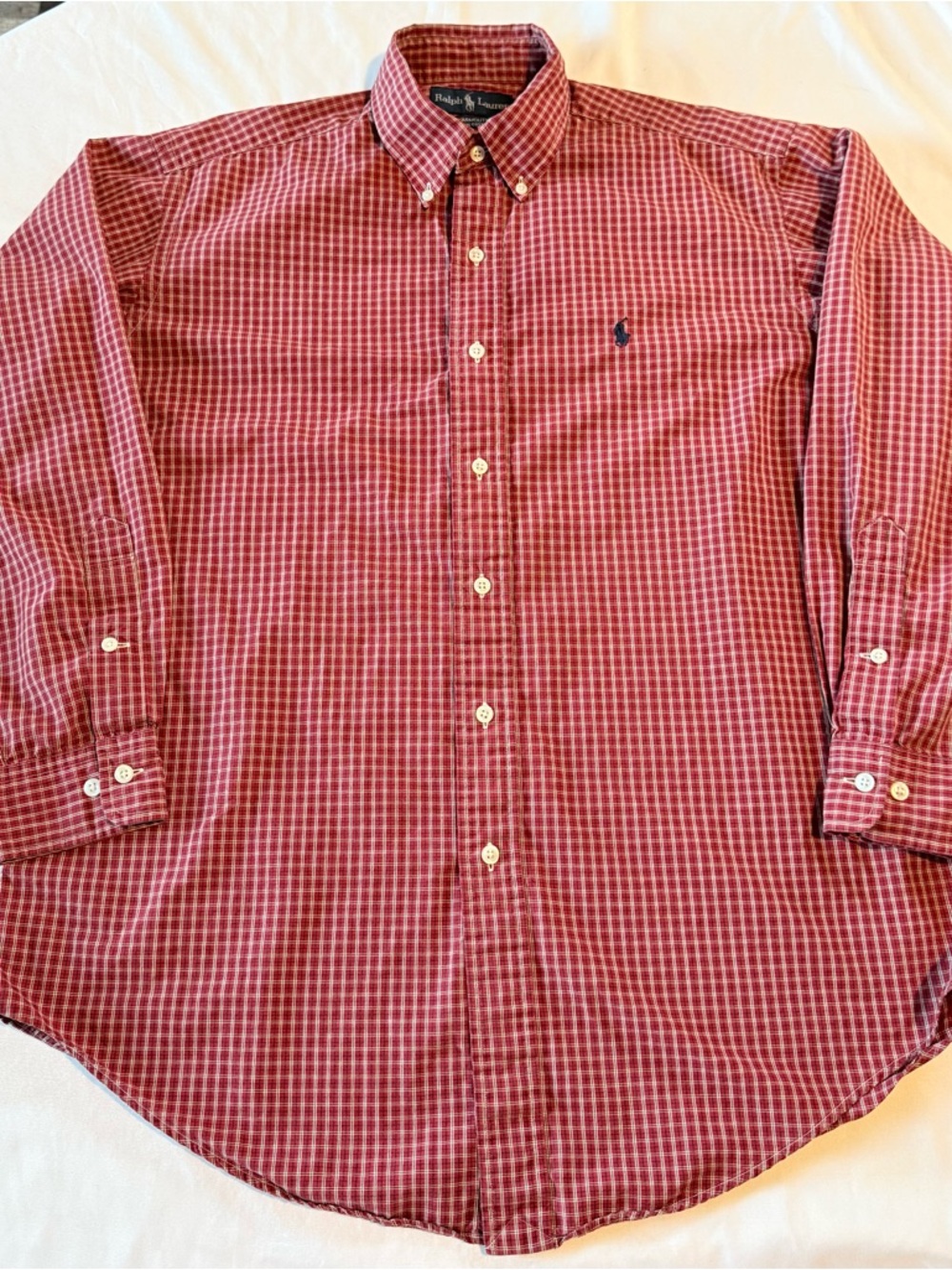 Polo Ralph Lauren Men’s Yarmouth 100% Cotton Red Plaid Long Sleeve  15 1/2 Neck